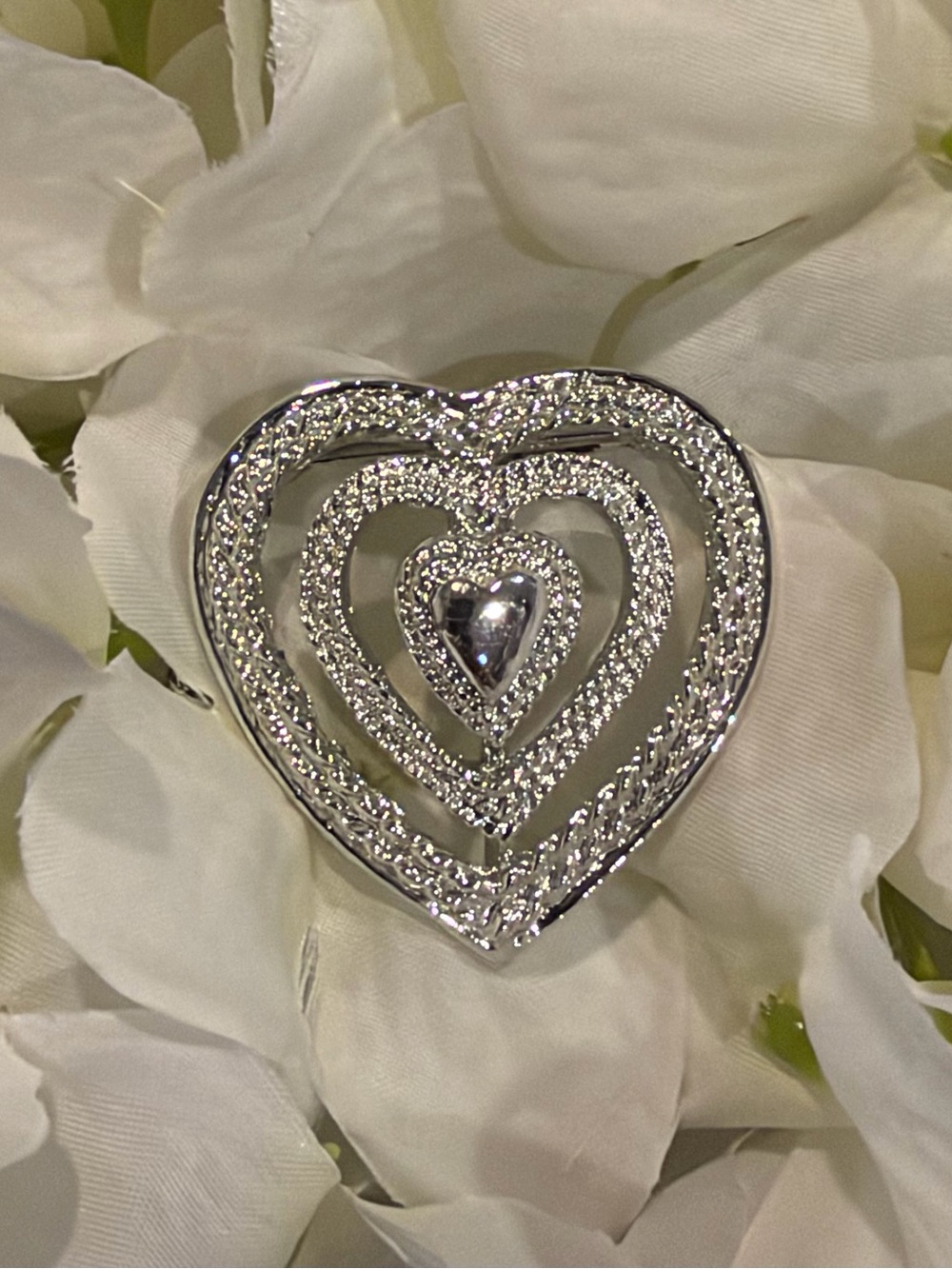 Vintage Gerry's Signed Silver Tone Triple Nested Heart Brooch Pendant Pin 2-in-1